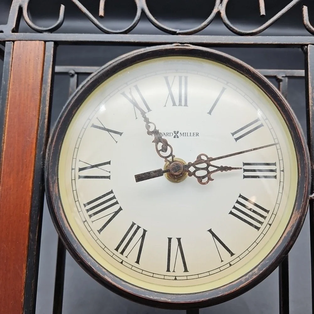 Vintage Howard Miller Devahn Wall Clock Metal Wood Tested Works Black Brown